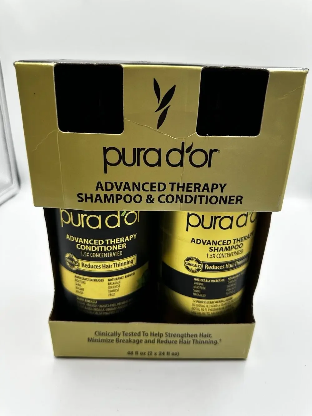 Pura d'or Advanced Anti-Hair Thinning Shampoo Conditioner 24 Floz Each Open Box